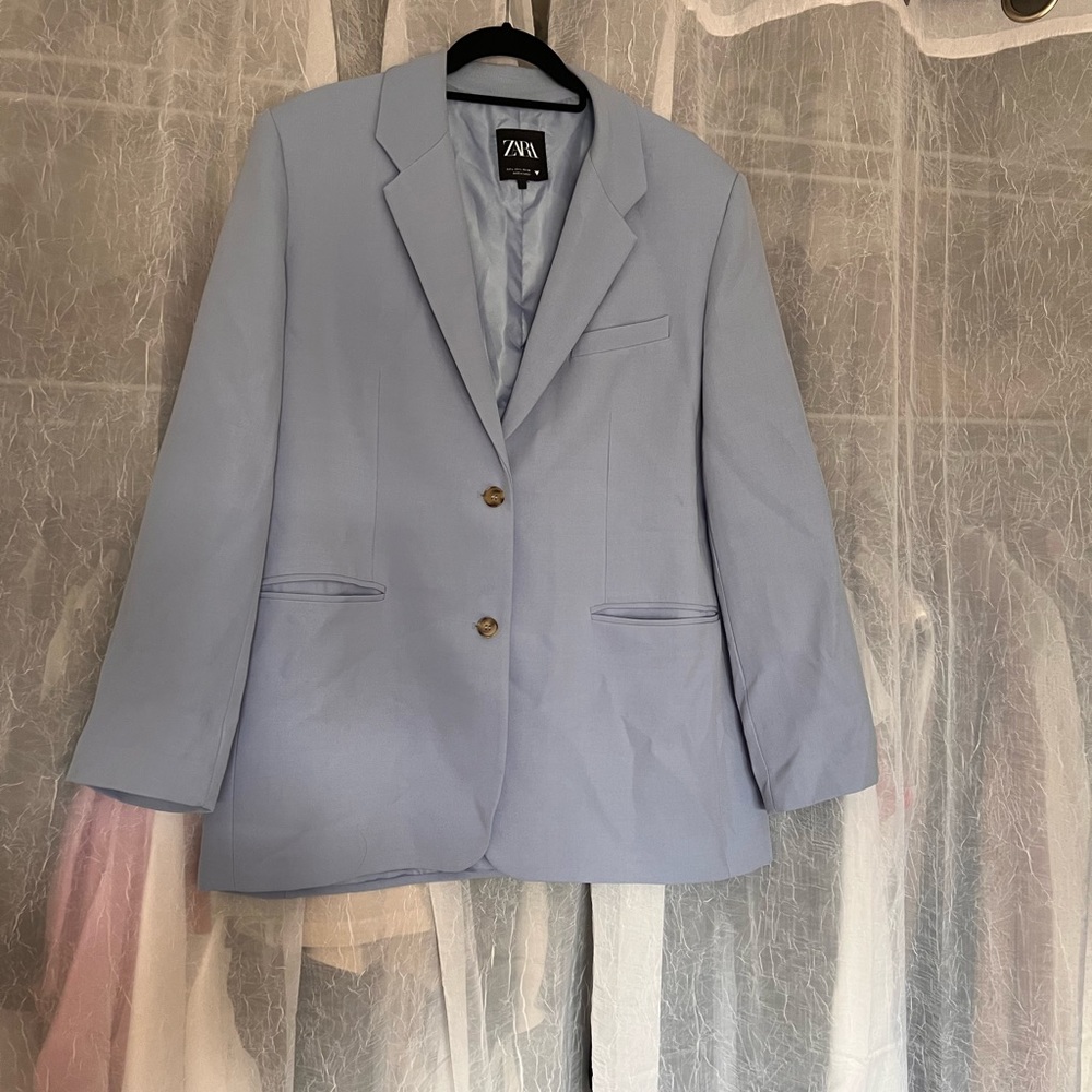 Zara Single Breasted Suit Blazer (Baby Blue Size Large)
